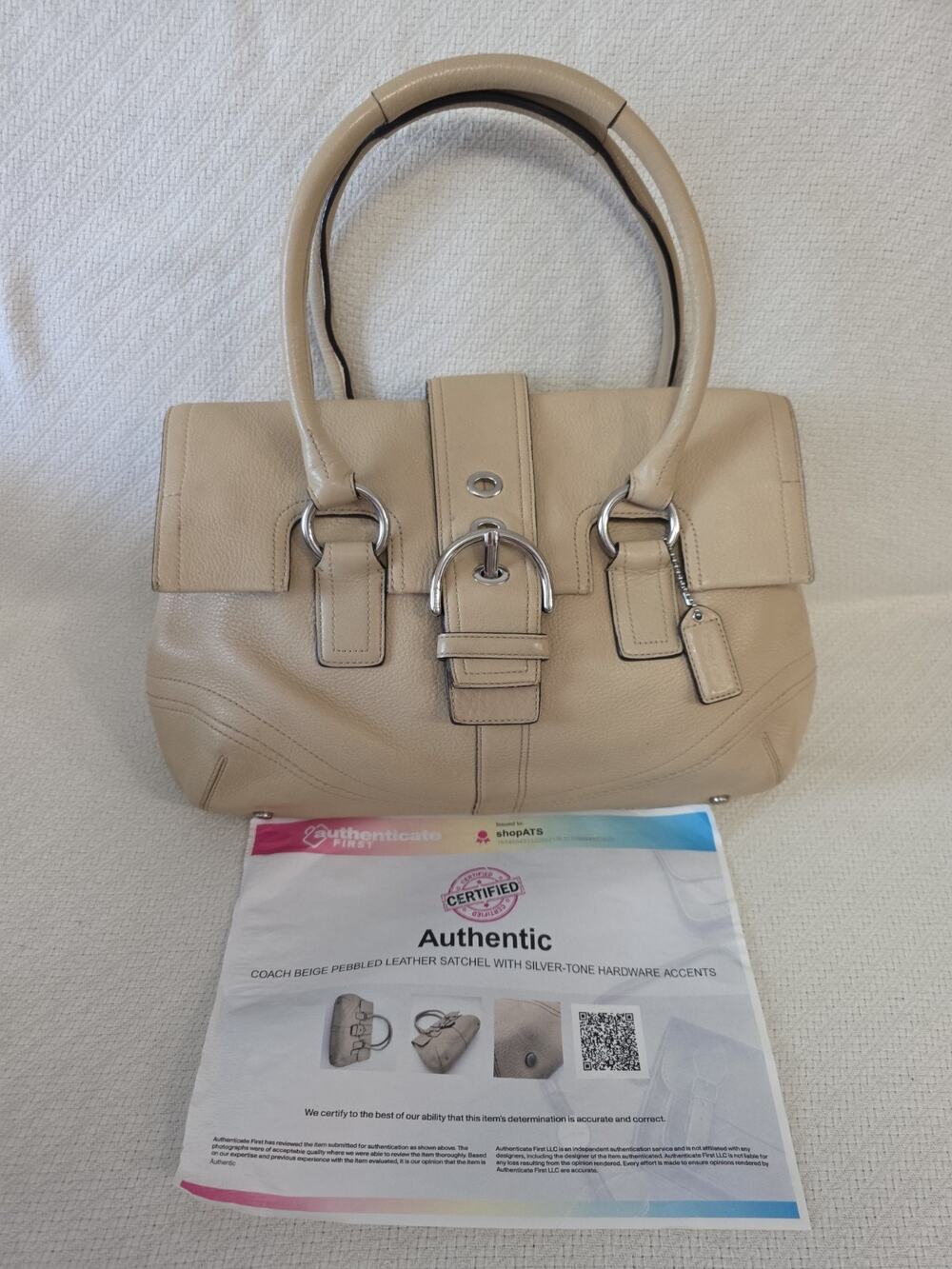 Vintage Coach Leather Handbag Satchel Purse Soho Flap Bag Beige Tan F10913 COA